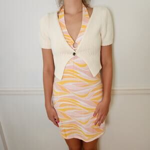 Alexander Wang T Crop Cardigan Sweater Size Large Womens Cream Button Art Fitted